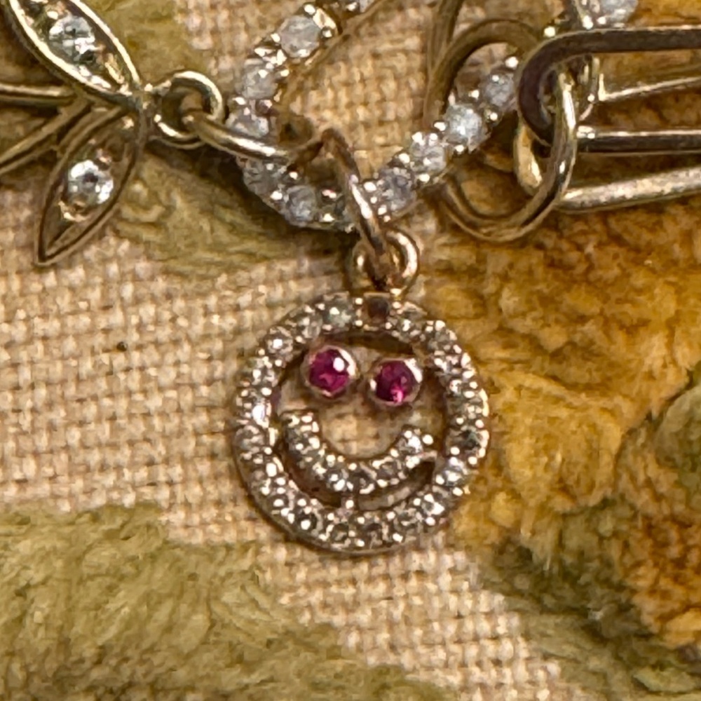Smiley Face 14k rose gold charm with rubies